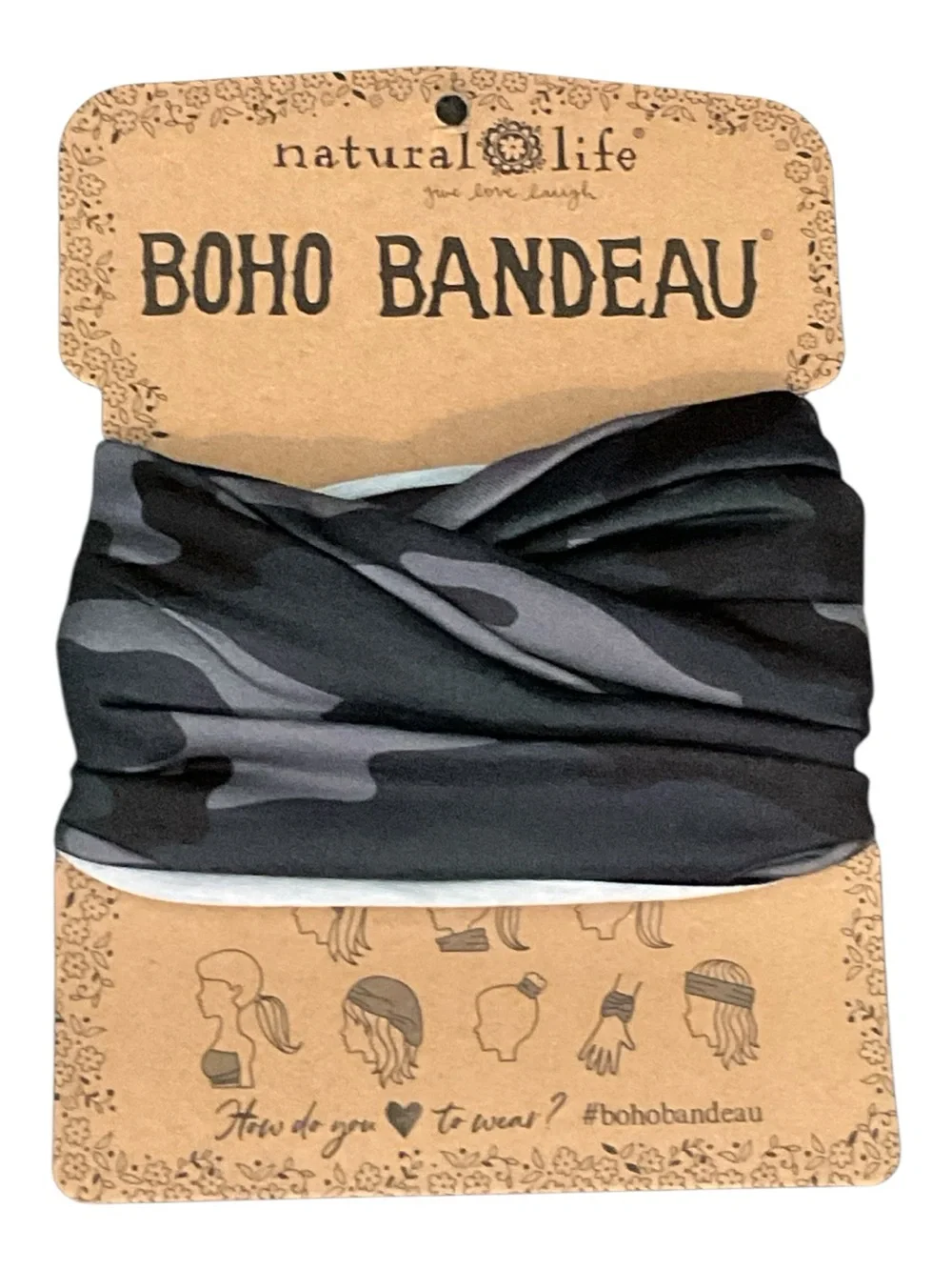 NATURAL LIFE Black & Gray Camo Boho Bandeau A24